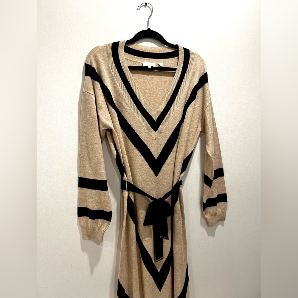 Ted Baker Merino Wool Cashmere Knit Long Sleeve Cream Black Midi Sweater Dress - Picture 5 of 9